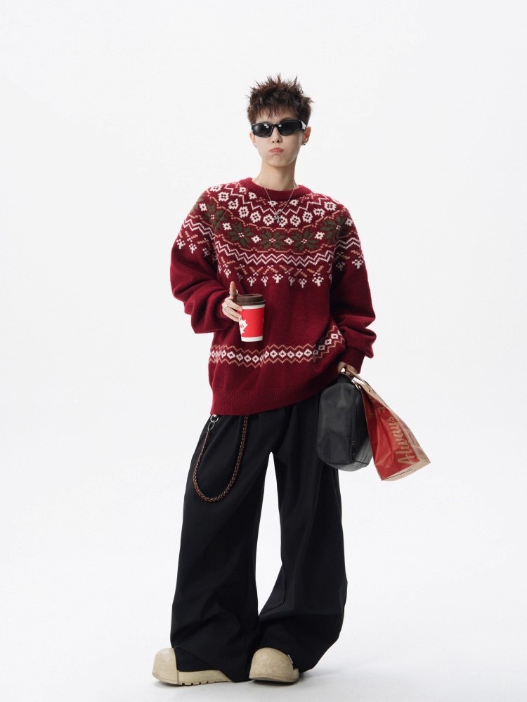 Herren Jacquard Weihnachtsstrickpullover Premium Winter Pullover_voghion.com