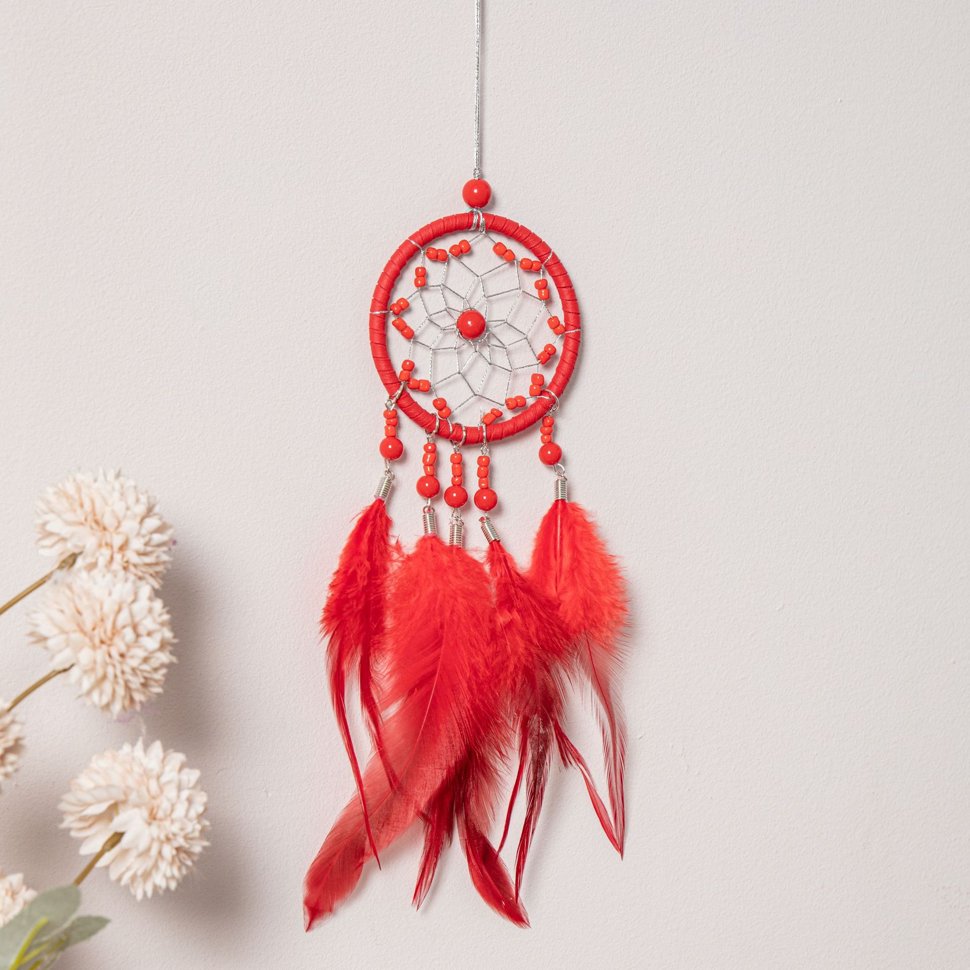 Transfronterizos de automóviles dreamcatcher red colgante bolsas decoración colgante decoración de automóviles plumas pequeños colgantes regalos de vacaciones
