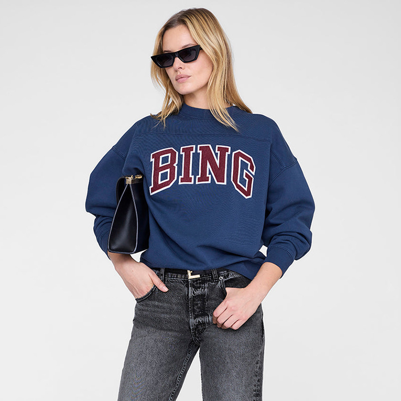 26 Spring New North American Niche Letter Bing Patch Embroidery Round Neck Fleece-Lined Women's Sweatshirt 26 Spring New North American Niche Letter Bing Patch Embroidery Round Neck Fleece-Lined Women's Sweatshirt