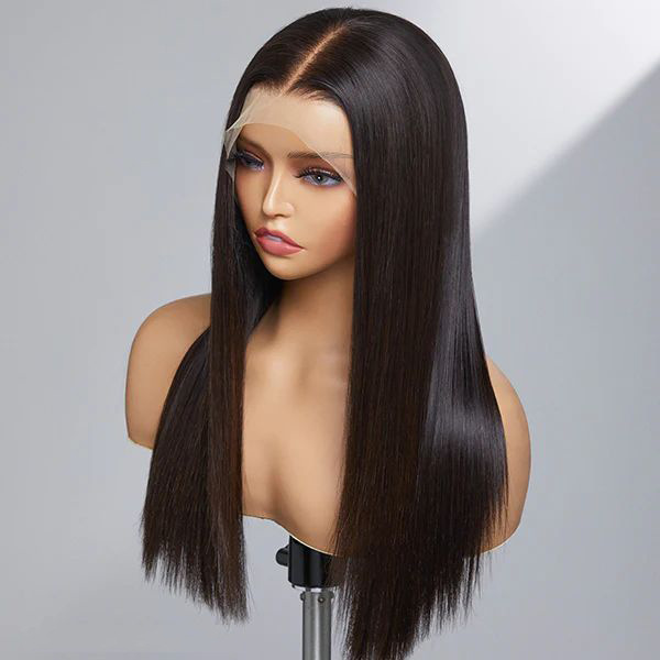 Cross-border front lace black mid-length straight hair wig chemical fiber full head cover fashion natural realistic wigs