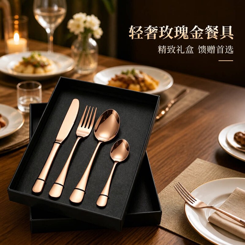 Cross-border 1010 stainless steel cutlery set, 24 pieces, Western-style plated steak knife and fork set, knife, fork, and spoon cutlery gift box Cross-border 1010 stainless steel cutlery set, 24 pieces, Western-style plated steak knife and fork set, knife, fork, and spoon cutlery gift box