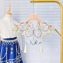 现货欧根纱狐狸绣刺绣假领子汉服手工钉珠双盘扣绣花女童成人云肩