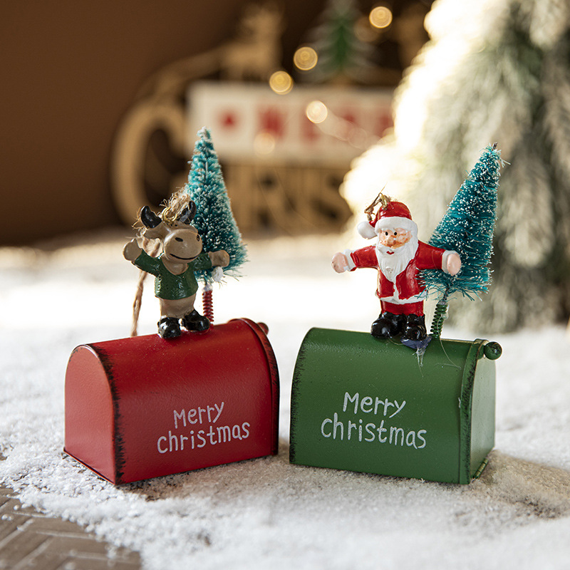 Navidad nuevo árbol de Navidad Santa Claus buzón hierro pintado decorativo colgante decoraciones navideñas