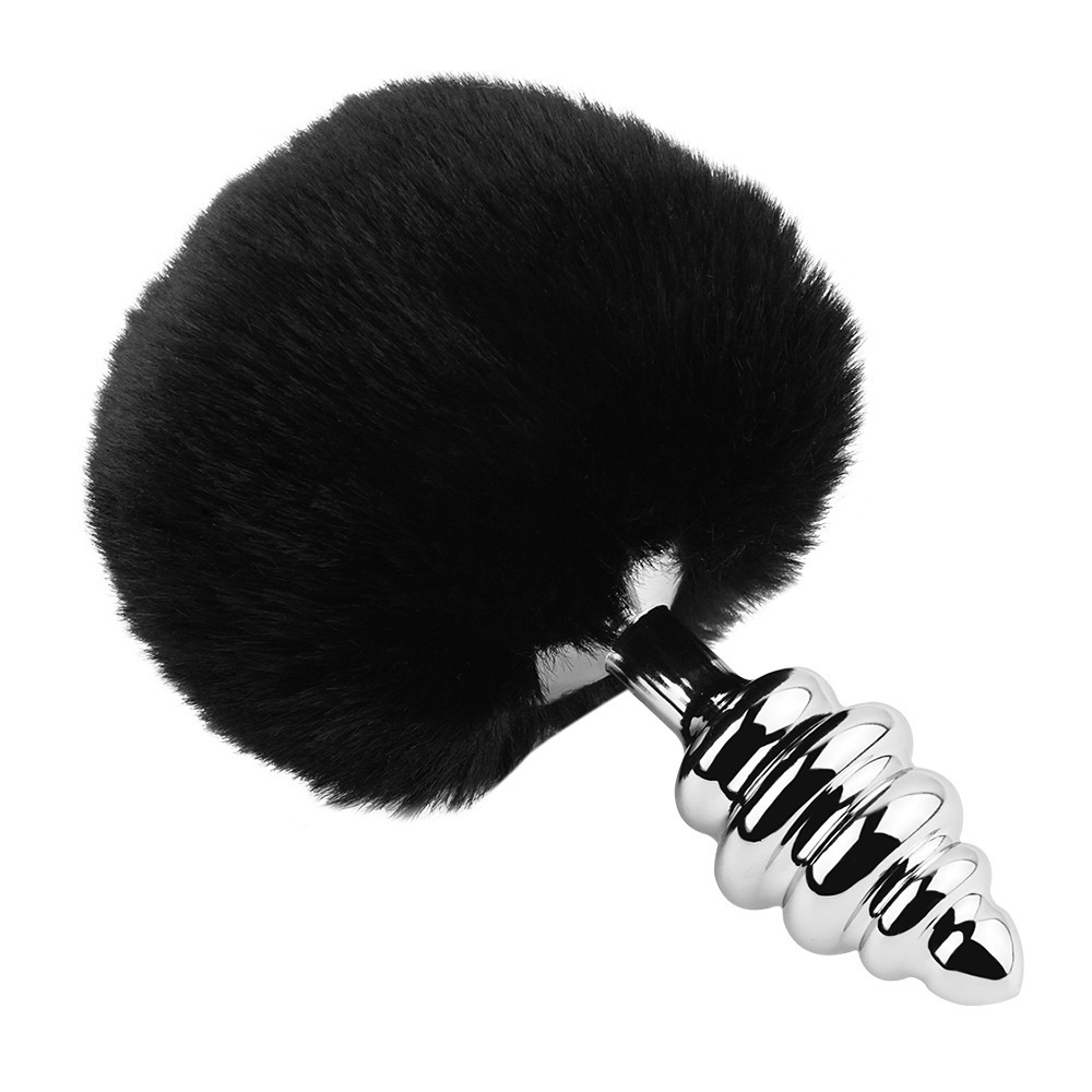 Threaded Metal Anal Plug with Faux Rabbit Fur Tail, Red — detail image 16