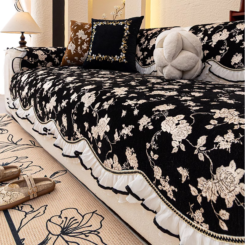 Cojín de sofá de alta calidad de lujo ligero Four Seasons Universal 2025 nuevo cojín de tela de cubierta de sofá de estilo antiguo fijo antideslizante