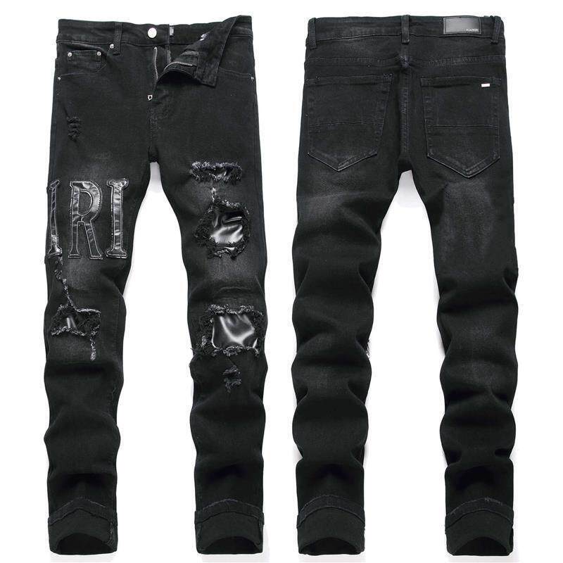 Am Casual Patchwork Slim-Fit Trendy Brand Personality Pants New Style Ripped Patch Embroidery Jeans Men's Straight-Leg Am Casual Patchwork Slim-Fit Trendy Brand Personality Pants New Style Ripped Patch Embroidery Jeans Men's Straight-Leg