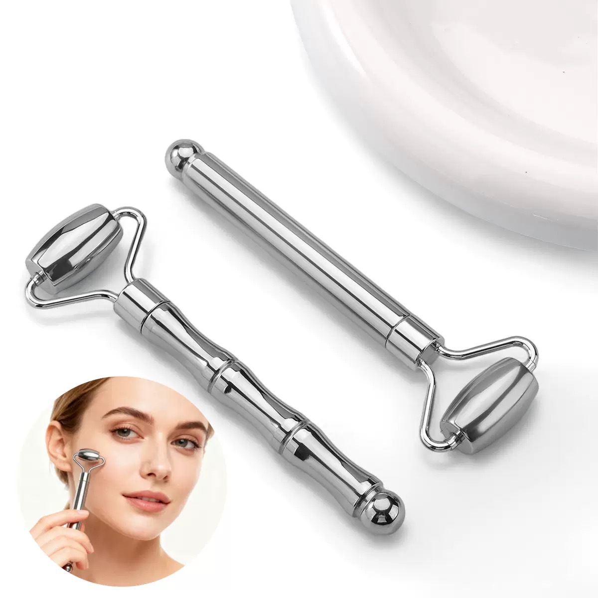 Stainless Steel Roller Face Slimming Device, Beauty Facial Massager, Manual Lifting and Firming Facial Beauty Eye Massage Stick