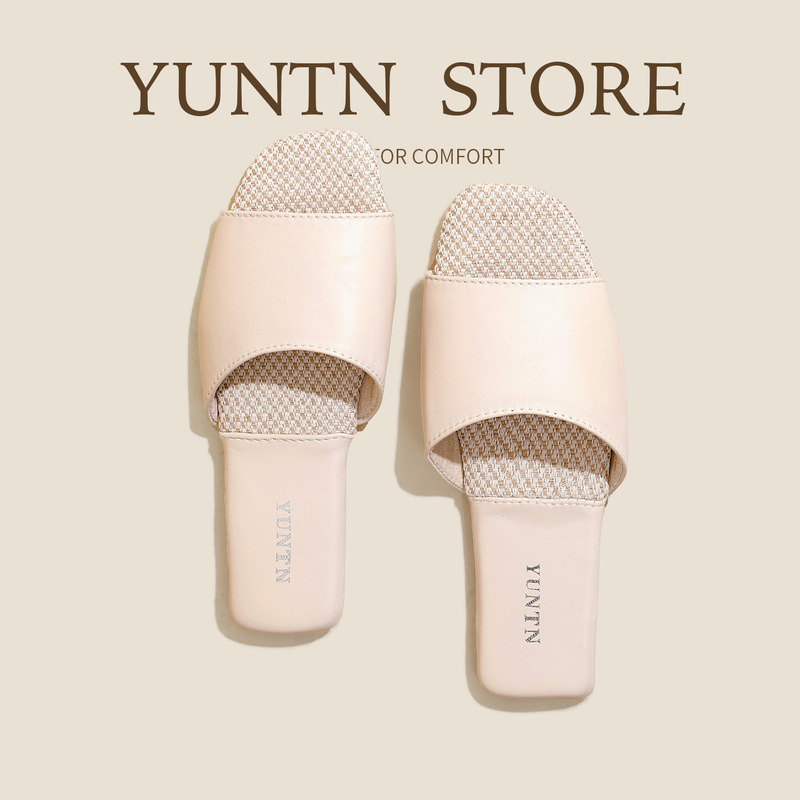 Yuntuan Spring New Minimalist Light Luxury Barefoot Feel Genuine Leather Lambskin Linen Slippers for Women and Couples, Indoor Non-Slip for Men