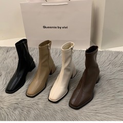 高級ハイヒール、白マーティンショートブーツ、フレンチスモールアンクルブーツ、春夏ベルベット新作スリムブーツ、レディースブーツ