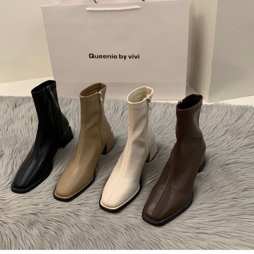 High-end white Martin ankle boots, French-style thin winter boots for spring and summer, lined slim women's boots
