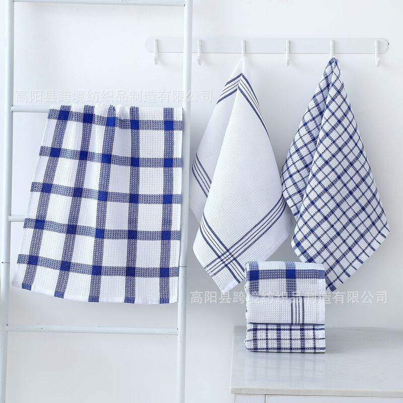 Powerful Factory with Ready Stock for Dropshipping, Polyester-Cotton Blue Plaid Kitchen Tablecloth, Dish Towel, Placemat, Multi-Purpose Cleaning