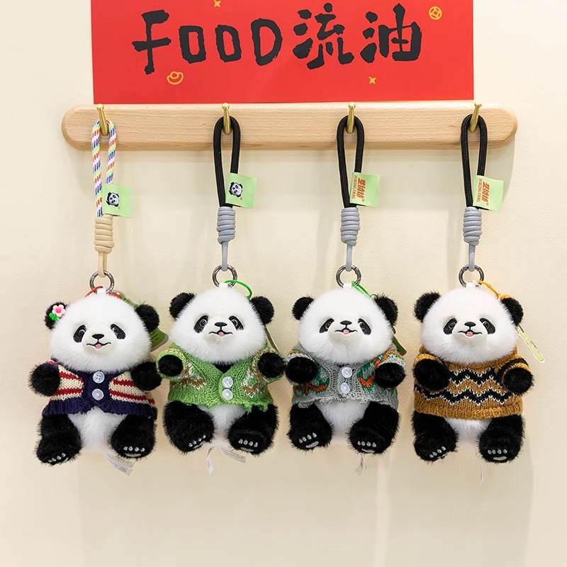 Yizongfang Vestir Panda Clip para teléfono móvil Muñeca de peluche de dibujos animados lindo panda Adornos creativos para teléfono móvil