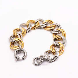 钛钢饰品批发欧美个性男女手链双圈不锈钢拼色手链手环手镯配饰
