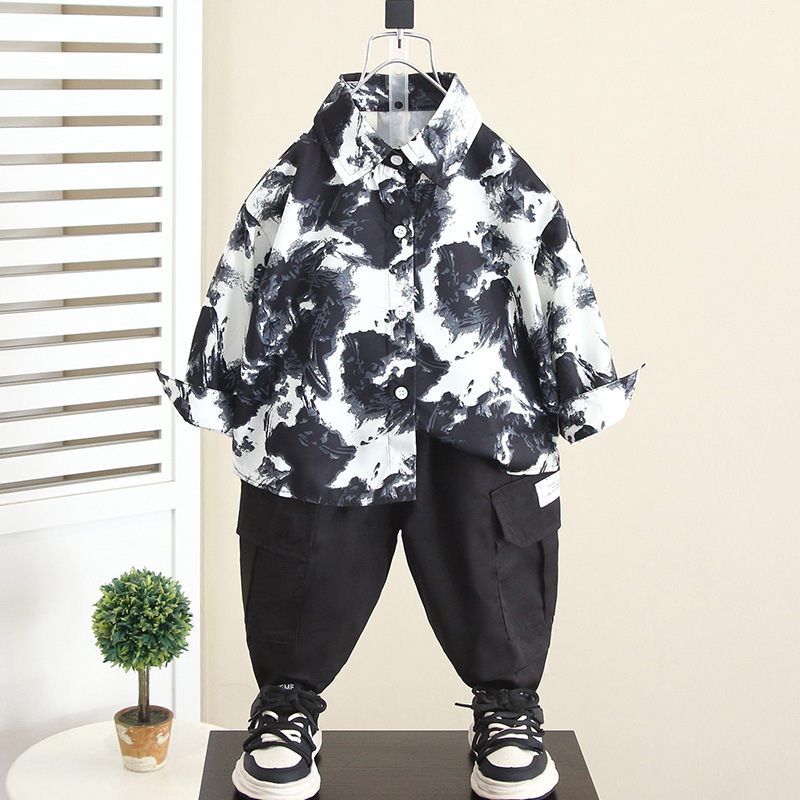 5820 Camisa de niño traje de tres piezas 2025 otoño nuevo traje de bebé para niños pequeños y medianos chaleco de estilo nacional ropa de moda