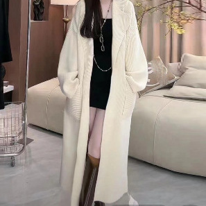 24 Dongpo Puyuan Hanli Hanqi medio y largo abrigo de punto con solapa Cardigan Otoño Invierno Superior