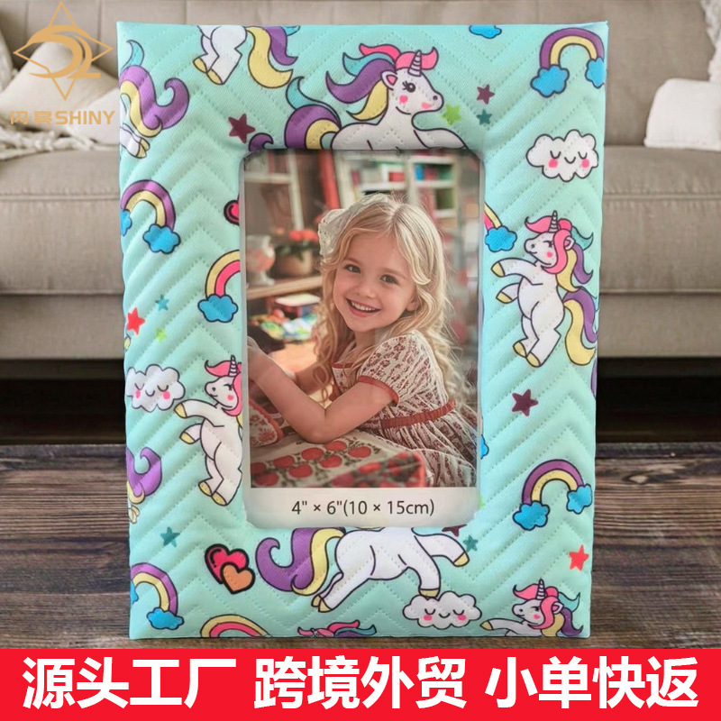 Amazon Cross-Border Package Leather Photo Frame Girl Blue Unicorn Theme Birthday Exquisite Table Plush Hollow Photo Frame