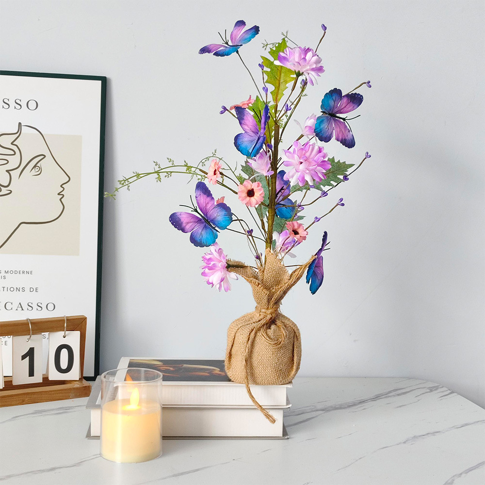 Amazon mariposa caliente Dalia ornamentos de árboles pequeños libros rojos púrpura simulación de flores para disparar props escena de atmósfera