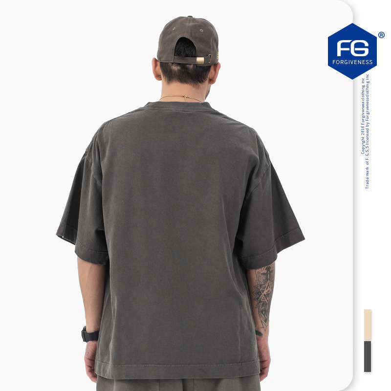 Camiseta de Manga Corta Lanhai para Hombre, Primavera/Verano 2025, Nueva Colección, Tejido Grueso de 300g, Diseño Ojo que Todo lo Ve, Marca Americana de Moda Retro, Estilo Urbano