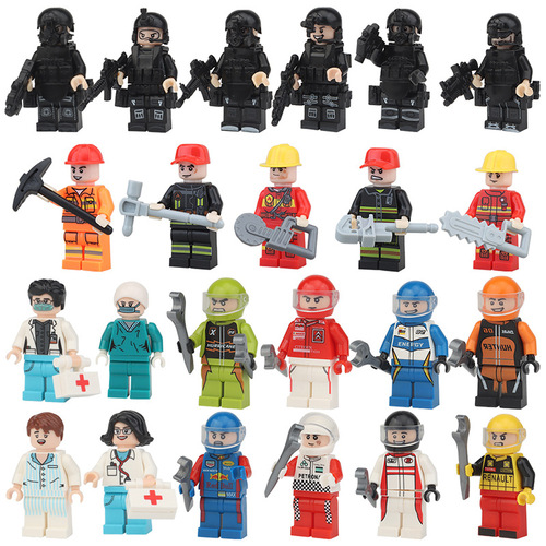 Cross-border compatible Lego small particle toy racing building blocks small figures city traffic scene character model