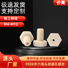 PEEK高强度塑料外六角通孔螺丝中空螺栓六角头空心螺栓穿线螺丝钉