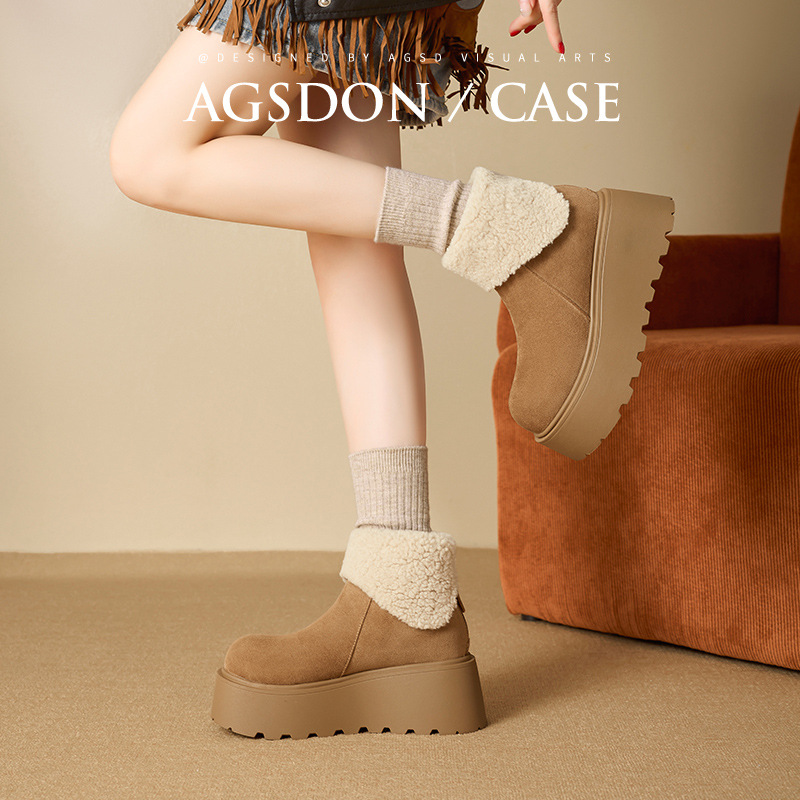 Botas de nieve de fondo grueso para mujeres 2025 nuevas botas de invierno de lana Bocken, zapatos de algodón casuales de moda
