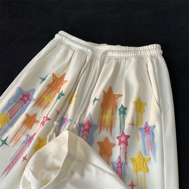 Graffiti star pants men's autumn and winter thin American retro sports pants loose straight casual trousers trendy Graffiti star pants men's autumn and winter thin American retro sports pants loose straight casual trousers trendy
