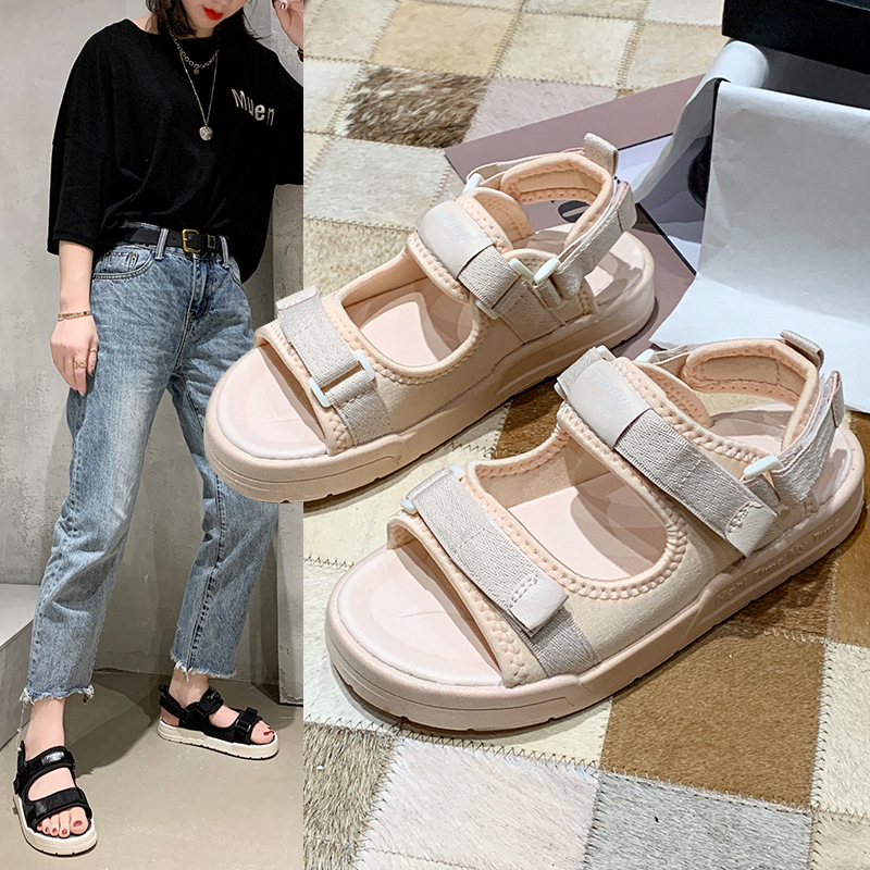 外贸凉鞋女2021夏季新款松糕厚底运动凉鞋时尚魔术贴学生休闲凉鞋