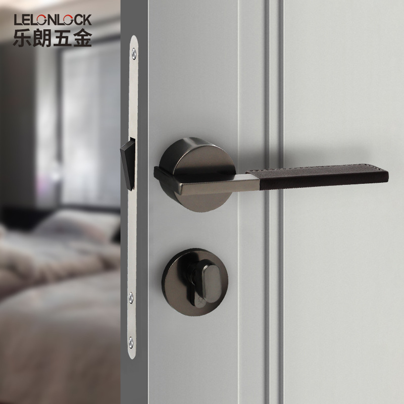 Cerradura de Manija de Cuero Genuino de Lujo Ligero al por Mayor, Cerradura Magnética Silenciosa Dividida, Cerradura de Embutir para Puerta de Madera Interior, Cerradura Silenciosa para Puerta de Dormitorio