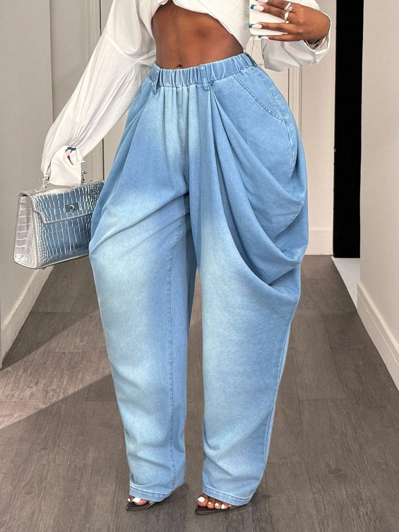 Women's Clothing Versatile Wide Leg Floor Length Slimming Jeans For Women Loose Fitting Europe America For Formal & Casual_mkmklike.com