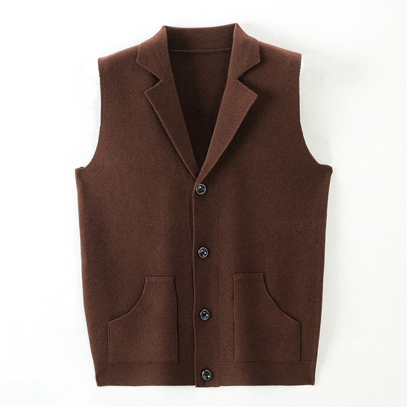 Chaleco de punto de terciopelo de oro para hombres de mediana edad papá Top parche tridimensional bolsa traje Cuello de piel chaleco cardigan