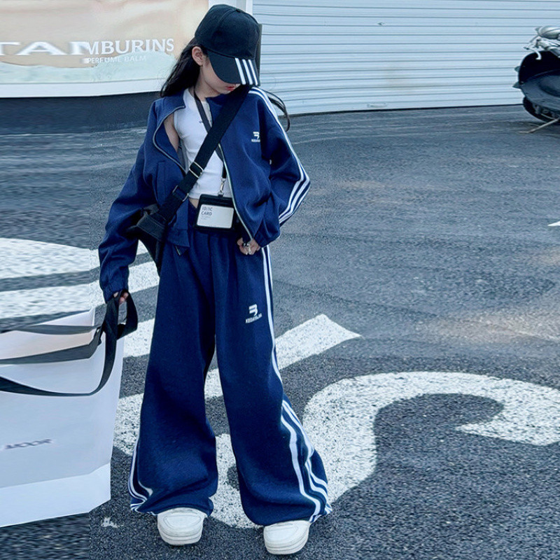 织里童装女童春装拉链外套直筒裤运动套装2026新款中大童时髦韩版