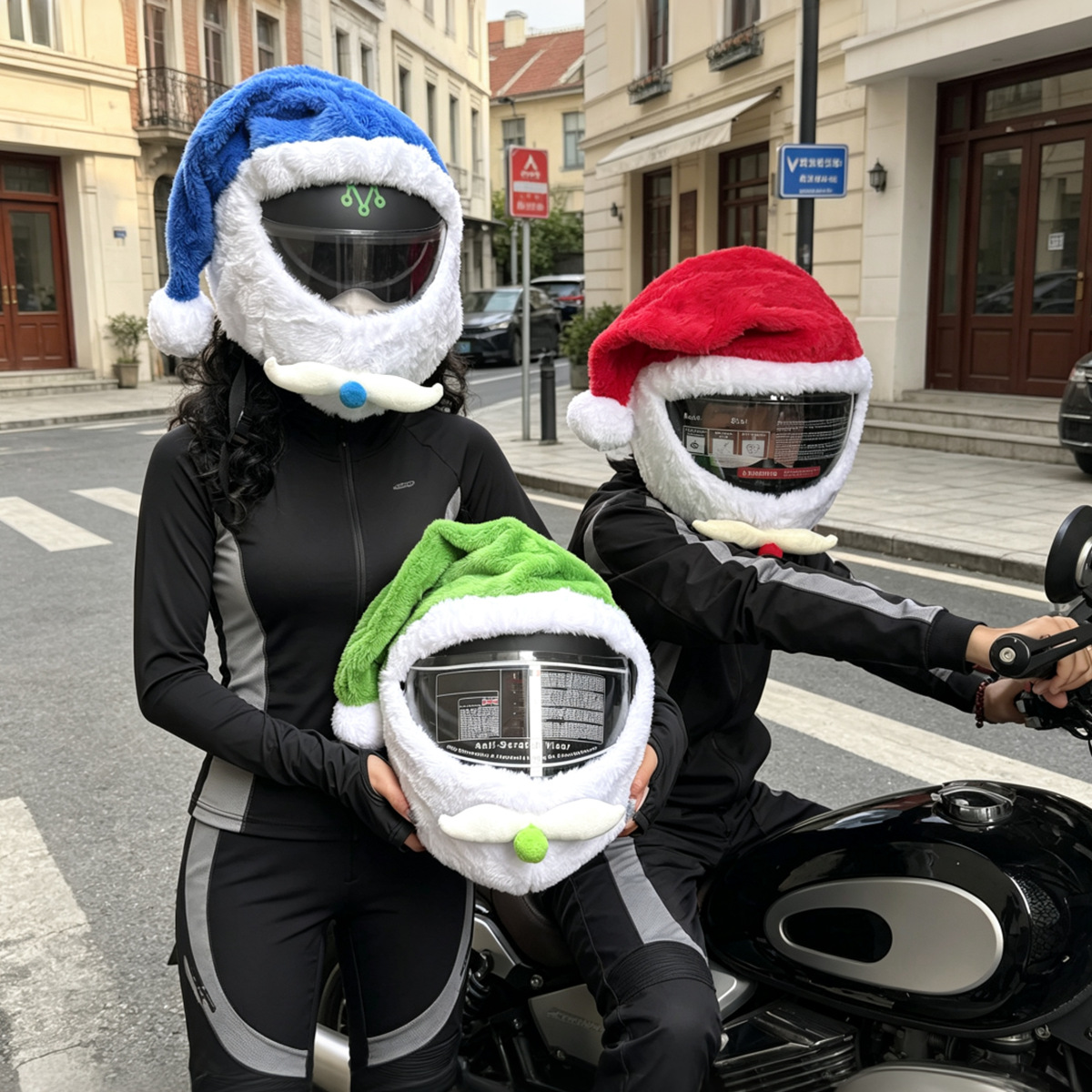 Motorcycle Cartoon Plush Helmet Cover Cross-border Cute Face Mask for Men and Women Riding Plush Protective Cover for Full Face Helmets