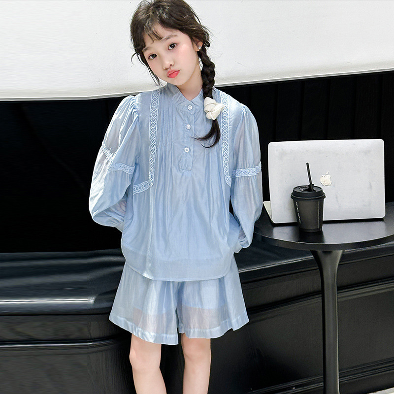 女童夏季防晒衣新款天丝防晒套装儿童韩版洋气长袖薄软空调衫中大