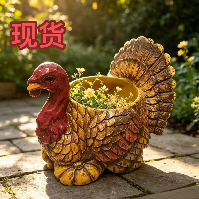 New cross-border product: American country-style decorations, turkey flower pot, outdoor garden statue, resin craft ornament