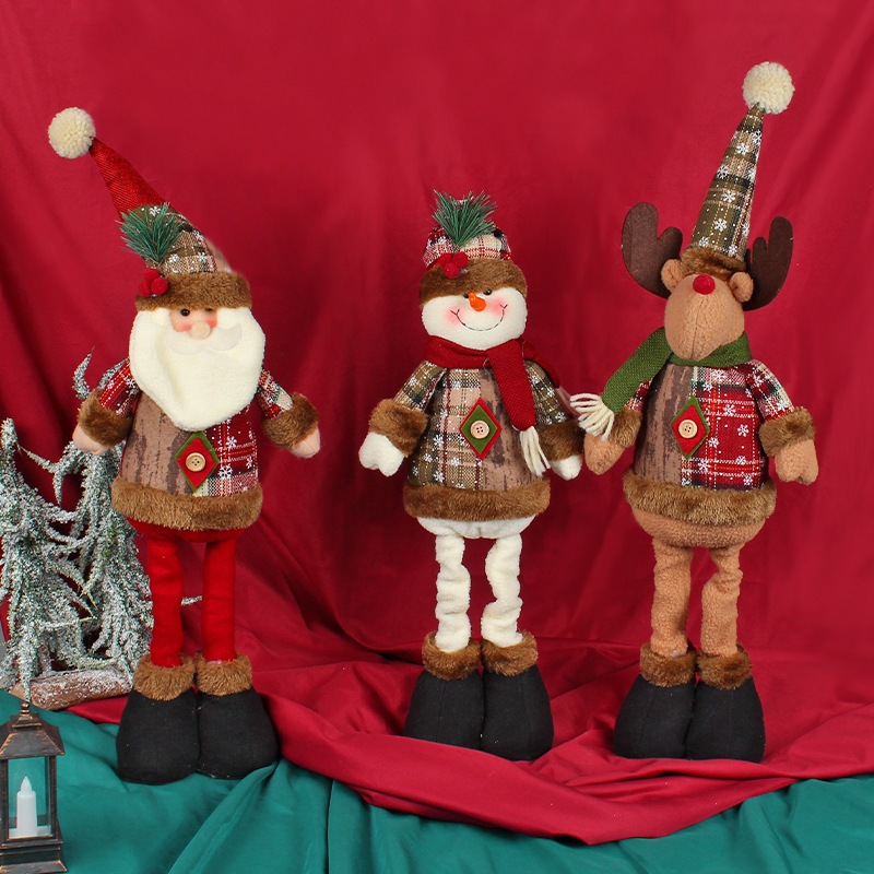 Hong Kong Love Cross-border Christmas Telescopic Doll Window Decoration Santa Claus Snowman Standing Doll Holiday Decoration