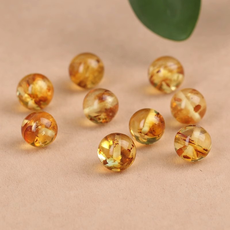 Yuzou Flower Amber Bead Single Amber Round Bead Bracelet Star and Moon Bead Accessories Wenwao Buddha Beads Separating Beads DIY