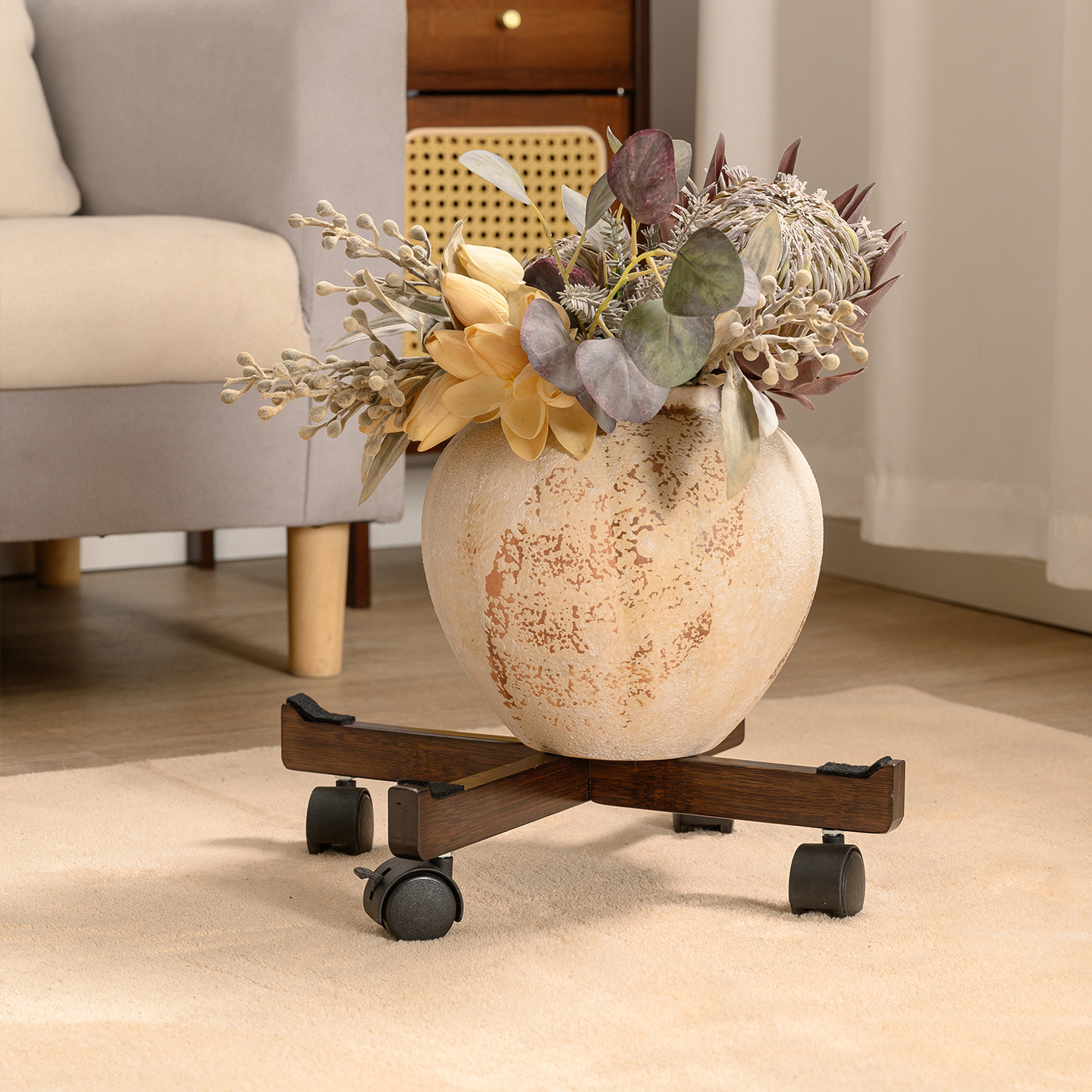 Banco de madera maciza taburete doméstico taburete bajo taburete redondo sala de estar madera de ratán se puede almacenar taburete de molino de viento apilado casual adulto