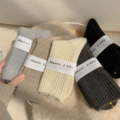 2023襪子女秋冬新款坑條條系列軟綿綿暖絨保暖女士中筒羊絨女襪