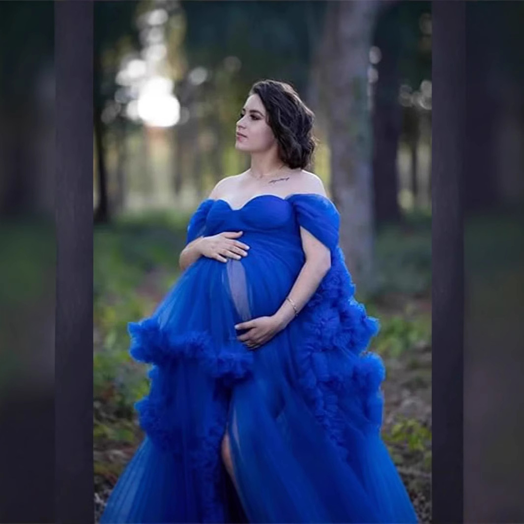 Comercio exterior ventas calientes nuevas mujeres embarazadas con un hombro sexy con una red de abdomen de fugas de estómago de fotos de arte de estudio de fotos de ropa de noche para mujeres