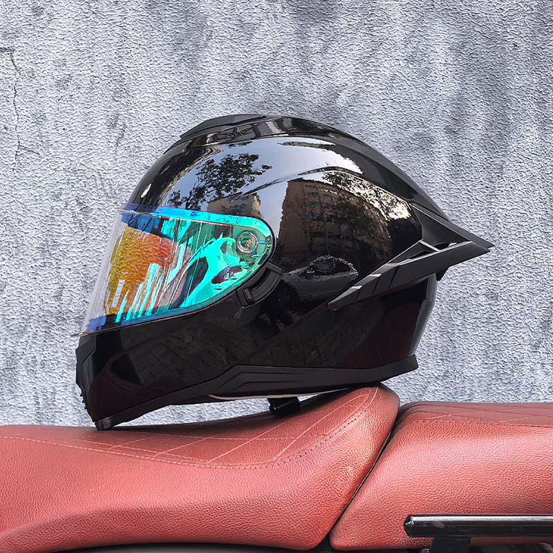 Casco integral transfronterizo DOT de la versión mejorada de LVS con doble lente para hombres, casco de seguridad universal para todas las estaciones para motociclistas femeninas, casco de motocicleta con doble lente.