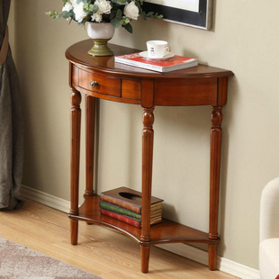 American Style Solid Wood Entrance Table Entrance Cabinet Hall Cabinet Semi-round Entrance Table Entrance Cabinet with Drawer Entrance Cabinet Free Shipping