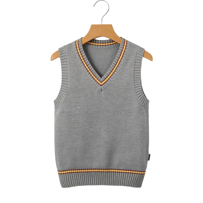 Children's Clothing Academy Style Navy Blue V-Neck Knitted Vest for Boys and Girls, Spring and Autumn Style Gray V-Neck Vest, Sleeveless Sweater Vest