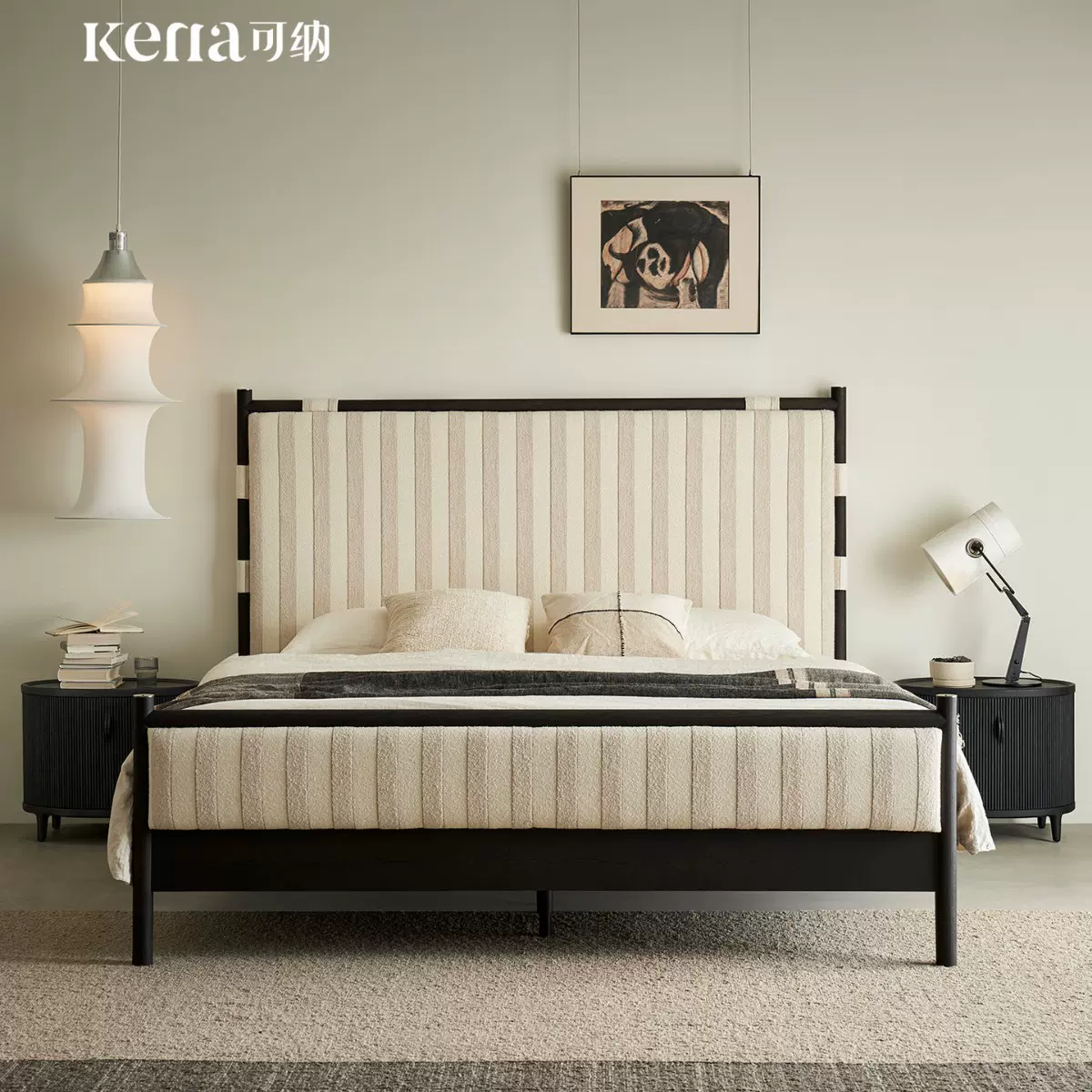 Kena可纳/雪酥橡木实木床法式1米8双人主卧大床高脚布艺软包靠背Z