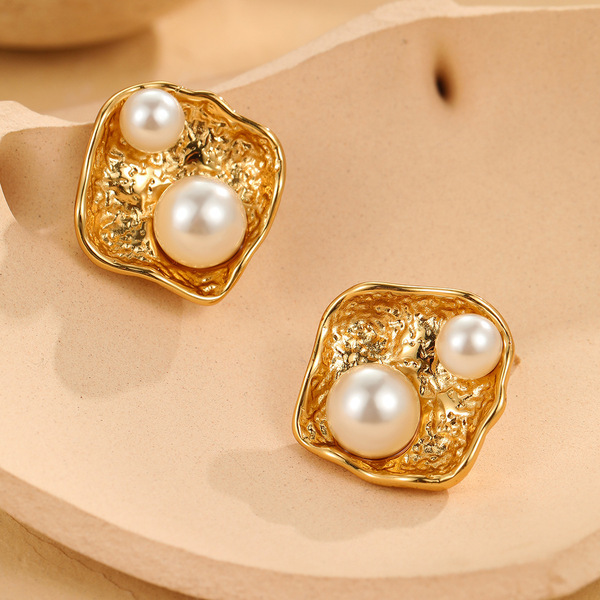 Fashionable design retro earrings pearl stainless steel