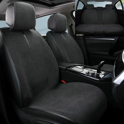 Simple linen car seat cushion for all seasons universal cotton and linen seat cushion breathable ultra-thin air layer non-slip tie-free car cushion (Universal seat cover) - mysterious-black-five-seater-universal-model