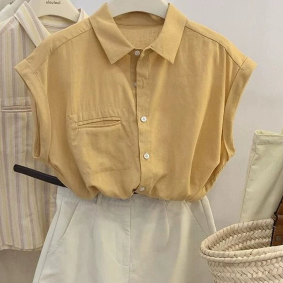 Летний топ без рукавов с лацканами в студенческом стиле во французском стиле, новый облегающий топ для миниатюрных женщин, свободный жилет, уменьшающий возраст.