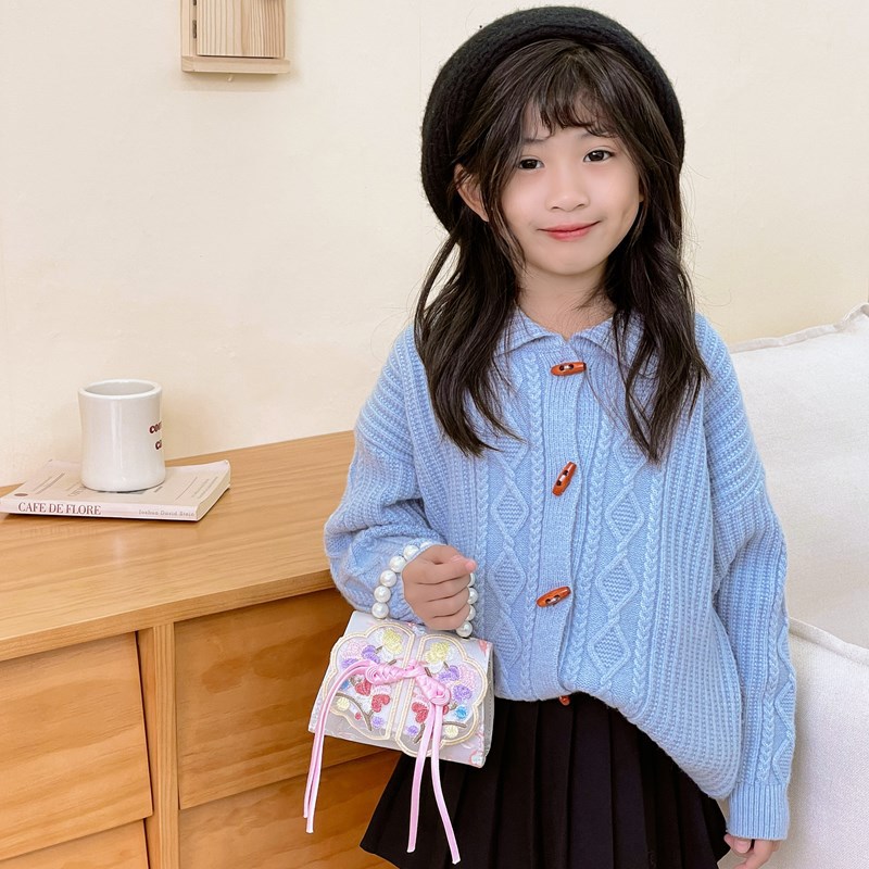 Nueva bolsa de hombro de niña china dulce perla portátil princesa bolso de mano lindos bordillos mini cadena bolso de niños