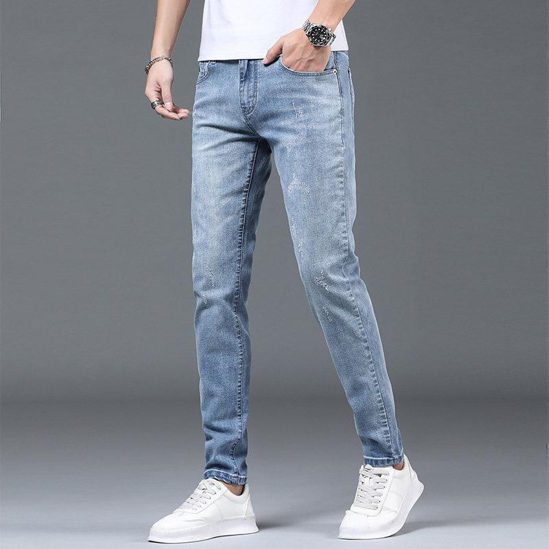 Jean fin de printemps et d'automne haut de gamme pour hommes, coupe slim, petits pieds, stretch décontracté, version coréenne, léger_voghion.com