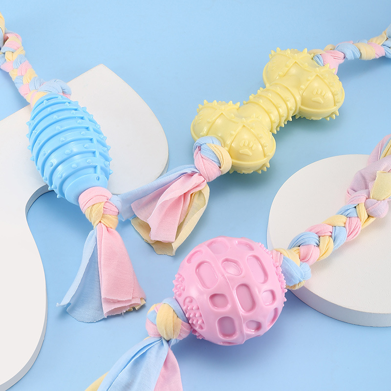 Pet Toys Candy Color TPR Rope Knot Toy Bite Resistant Molar Cleaning Dog Toy Interactive Training Pet Supplies