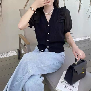 甜美泡泡袖设计感小众针织开衫独特别致洋气小衫